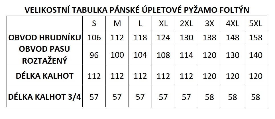 VEL. TAB. ÚPLETOVÉ PYŽAMO